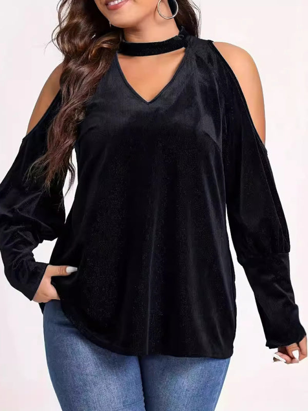 Christmas New Year holiday new style sequined v-neck loose long-sleeved top-[Adult]-[Female]-2022 Online Blue Zone Planet