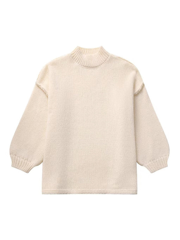 Loose Casual Knitted Pullover Sweater-[Adult]-[Female]-2022 Online Blue Zone Planet