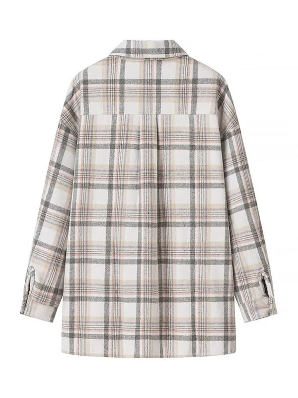 Lapel plaid jacket shirt-[Adult]-[Female]-2022 Online Blue Zone Planet