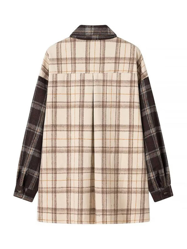 Colorblock Check Shirt Jacket-[Adult]-[Female]-2022 Online Blue Zone Planet