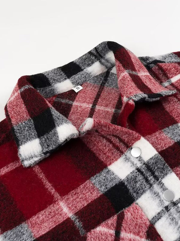 Plaid loose shirt-style woolen coat-[Adult]-[Female]-2022 Online Blue Zone Planet