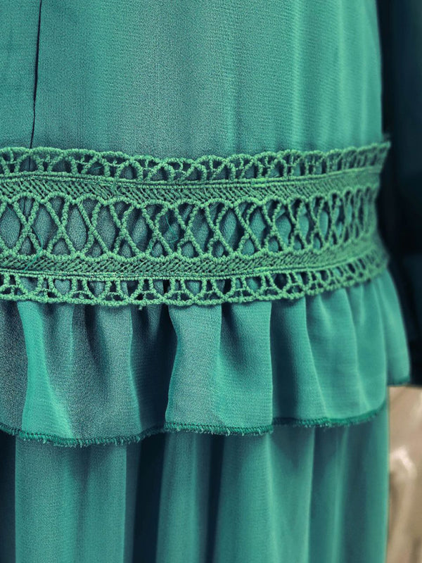 Blue Planet | Elegant patchwork long sleeve V-neck dress - Blue Blue Zone Planet Blue Planet | Elegant patchwork long sleeve V-neck dress - Blue Blue Zone Planet