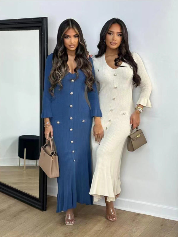 Blue Planet | Cozy Bodycon Knitted Long-Sleeved Maxi Dress - Blue Blue / M by Blue Zone Planet Blue Planet | Cozy Bodycon Knitted Long-Sleeved Maxi Dress - Blue Blue / M by Blue Zone Planet