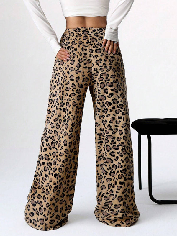 Blue Zone Planet | New Casual Pants Leopard Print Lace-Up Wide-Leg Pants-[Adult]-[Female]-2022 Online Blue Zone Planet