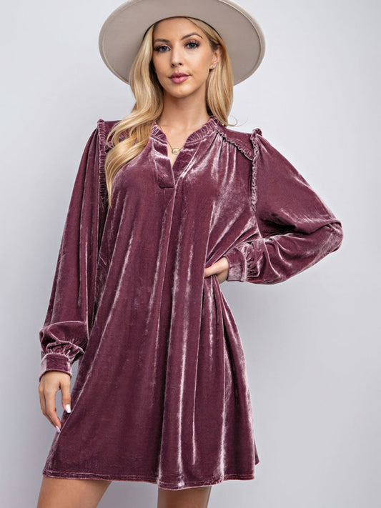 Blue Zone Planet | New velvet simple solid color loose straight dress-TOPS / DRESSES-[Adult]-[Female]-Lotus root Pink-S-2022 Online Blue Zone Planet