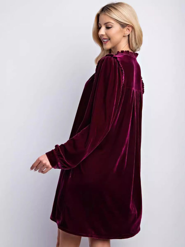 Blue Zone Planet | New velvet simple solid color loose straight dress-TOPS / DRESSES-[Adult]-[Female]-2022 Online Blue Zone Planet