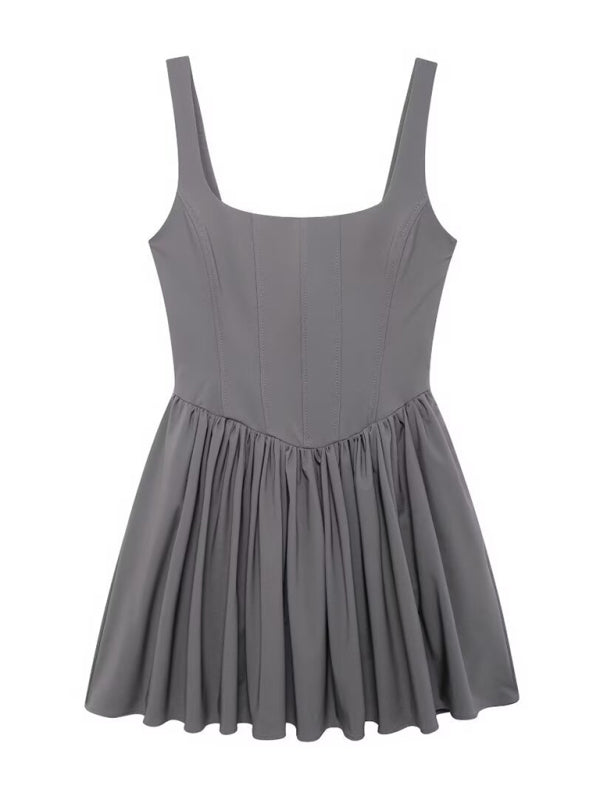 Blue Zone Planet | New Sleeveless Waisted Suspender Dress-TOPS / DRESSES-[Adult]-[Female]-Grey-XS-2022 Online Blue Zone Planet