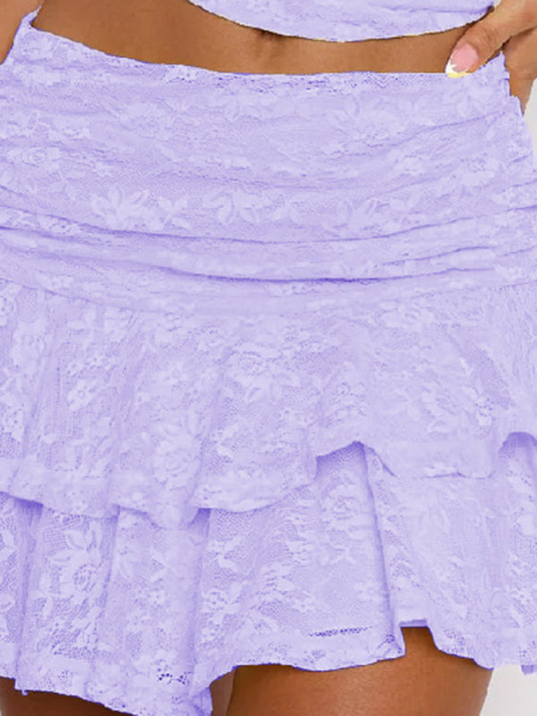 New multi-layer cake lace stacked skirt hot girl solid color lace skirt-[Adult]-[Female]-Purple-S-2022 Online Blue Zone Planet