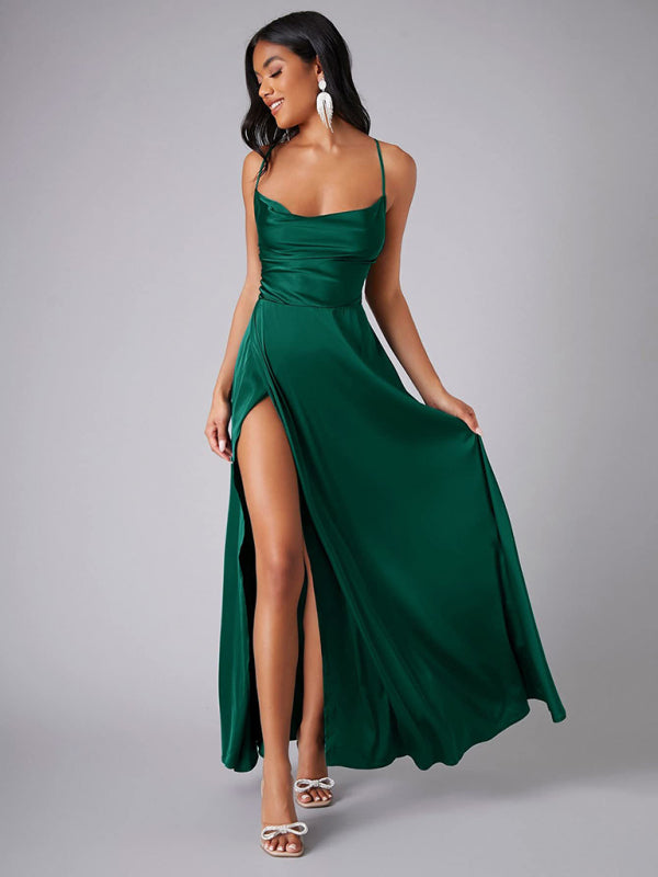 Women's slim fit backless spaghetti straps waist dress long dress-[Adult]-[Female]-2022 Online Blue Zone Planet