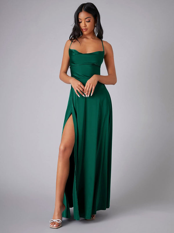 Women's slim fit backless spaghetti straps waist dress long dress-[Adult]-[Female]-2022 Online Blue Zone Planet