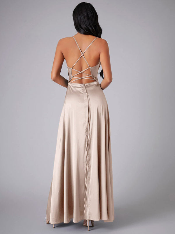 Women's slim fit backless spaghetti straps waist dress long dress-[Adult]-[Female]-2022 Online Blue Zone Planet