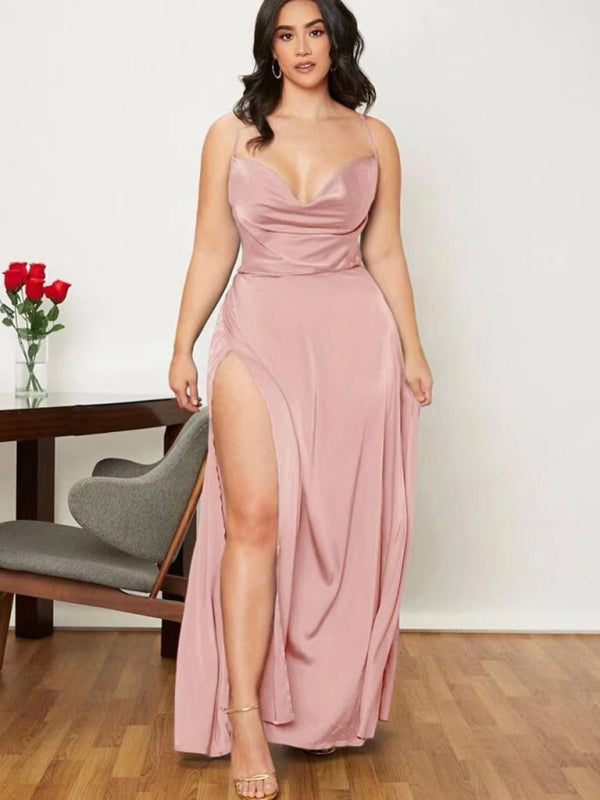 Women's slim fit backless spaghetti straps waist dress long dress-[Adult]-[Female]-Pastel pink-S-2022 Online Blue Zone Planet