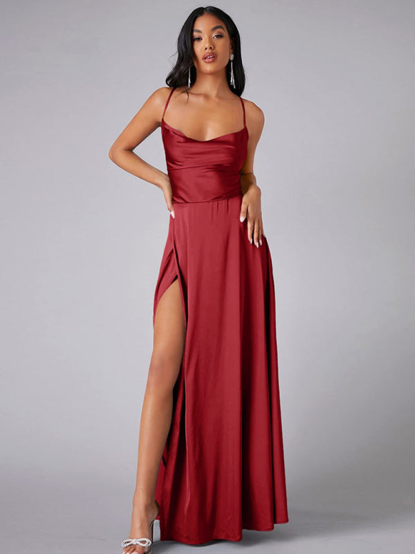 Celeste Satin Slip Strappy Backless Maxi Dress-TOPS / DRESSES-[Adult]-[Female]-Red-S-2022 Online Blue Zone Planet