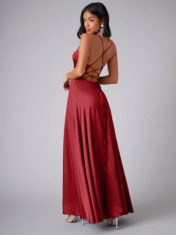 Women's slim fit backless spaghetti straps waist dress long dress-[Adult]-[Female]-2022 Online Blue Zone Planet
