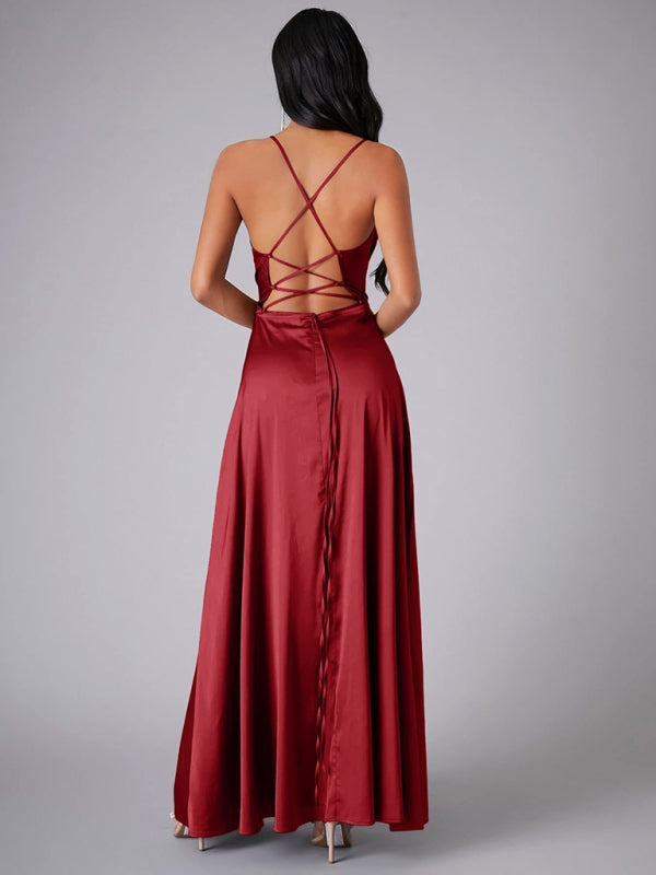 Women's slim fit backless spaghetti straps waist dress long dress-[Adult]-[Female]-2022 Online Blue Zone Planet