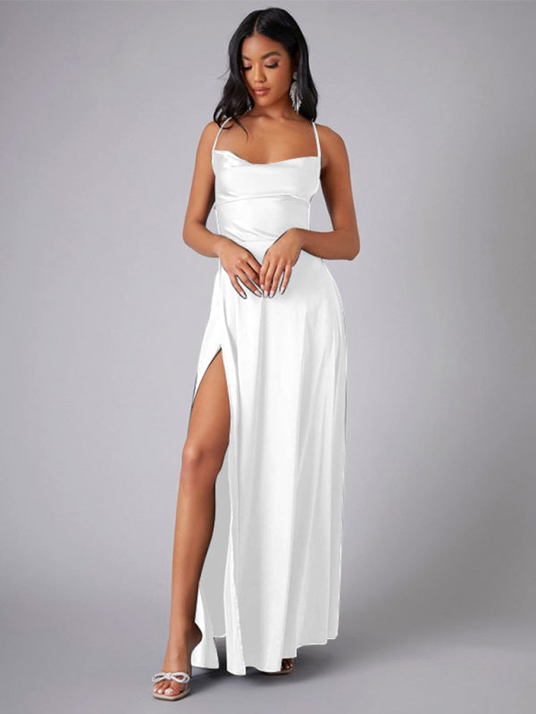 Women's slim fit backless spaghetti straps waist dress long dress-[Adult]-[Female]-White-S-2022 Online Blue Zone Planet