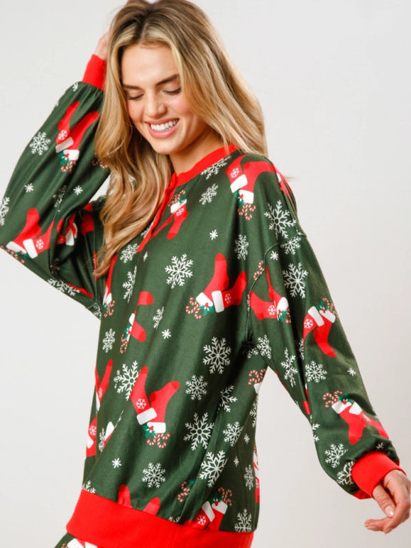 New Christmas Button Down Long Sleeve Pajama Set-TOPS / DRESSES-[Adult]-[Female]-2022 Online Blue Zone Planet