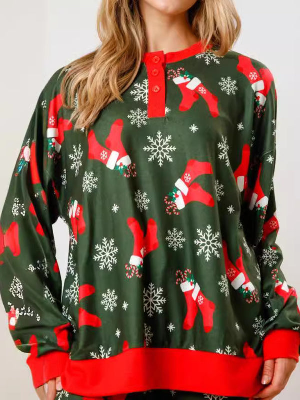 New Christmas Button Down Long Sleeve Pajama Set-TOPS / DRESSES-[Adult]-[Female]-2022 Online Blue Zone Planet