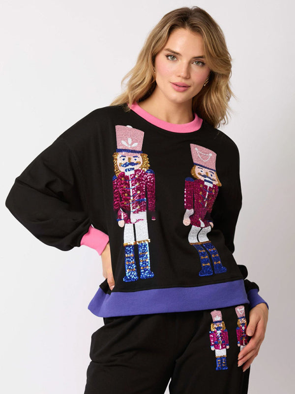 Christmas Soldier Sequin Color Block Sweater Two-piece Set-TOPS / DRESSES-[Adult]-[Female]-2022 Online Blue Zone Planet