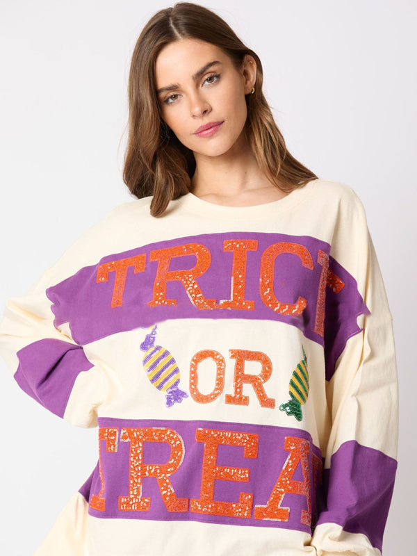 Halloween Trick or Treat Sequined Color Block Sweater-TOPS / DRESSES-[Adult]-[Female]-2022 Online Blue Zone Planet