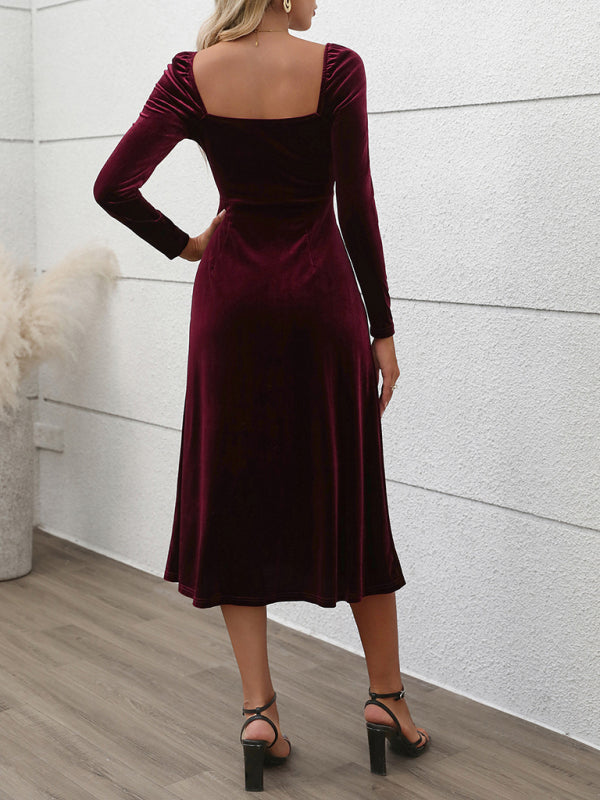 New style party velvet maxi dress autumn and winter dress slit dress