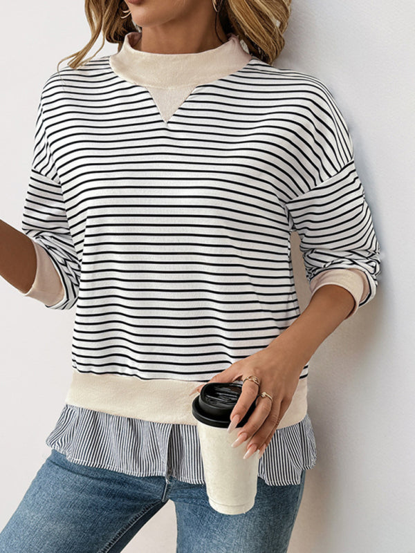 Casual round neck striped two-piece top