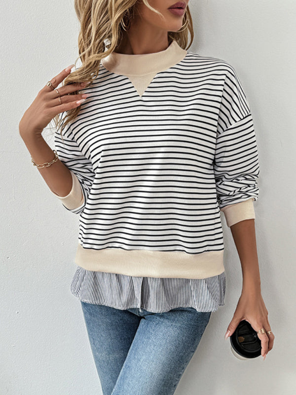 Casual round neck striped two-piece top