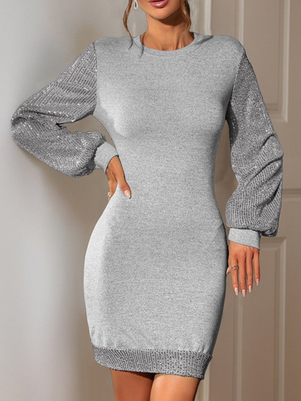 Casual mid-length pullover party dress sweater dress sequin dress