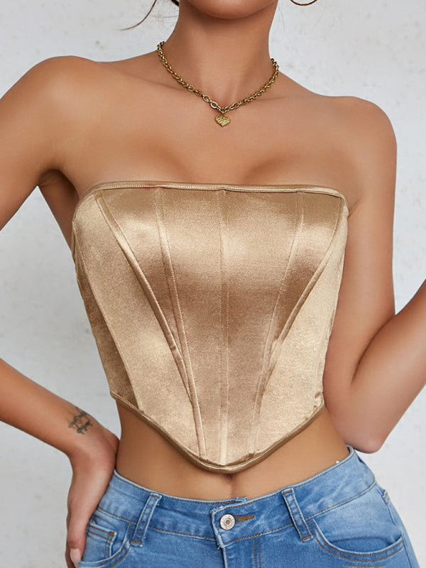 Glossy Sheath Diamond Neckless Backless Fishbone Corset Tank Top-[Adult]-[Female]-Khaki-XS-2022 Online Blue Zone Planet