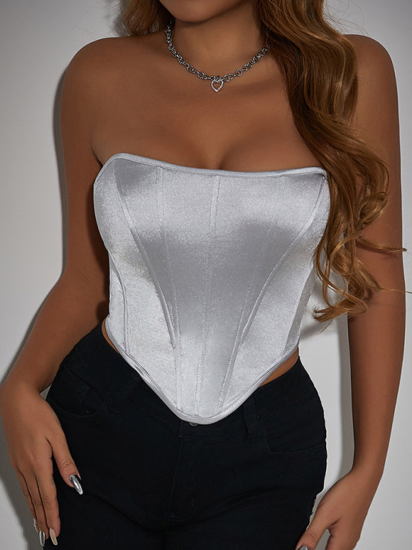 Glossy Sheath Diamond Neckless Backless Fishbone Corset Tank Top-[Adult]-[Female]-Silver grey-XS-2022 Online Blue Zone Planet