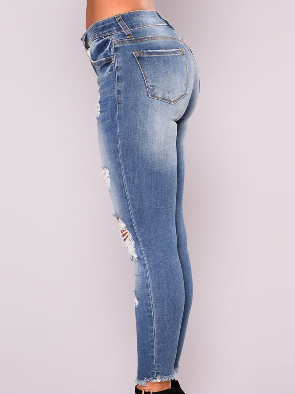 Women's high waist stretch ripped jeans-[Adult]-[Female]-2022 Online Blue Zone Planet