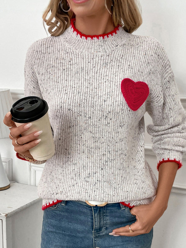 Blue Zone Planet | New Half Turtleneck Valentine's Day Heart Pattern Sweater