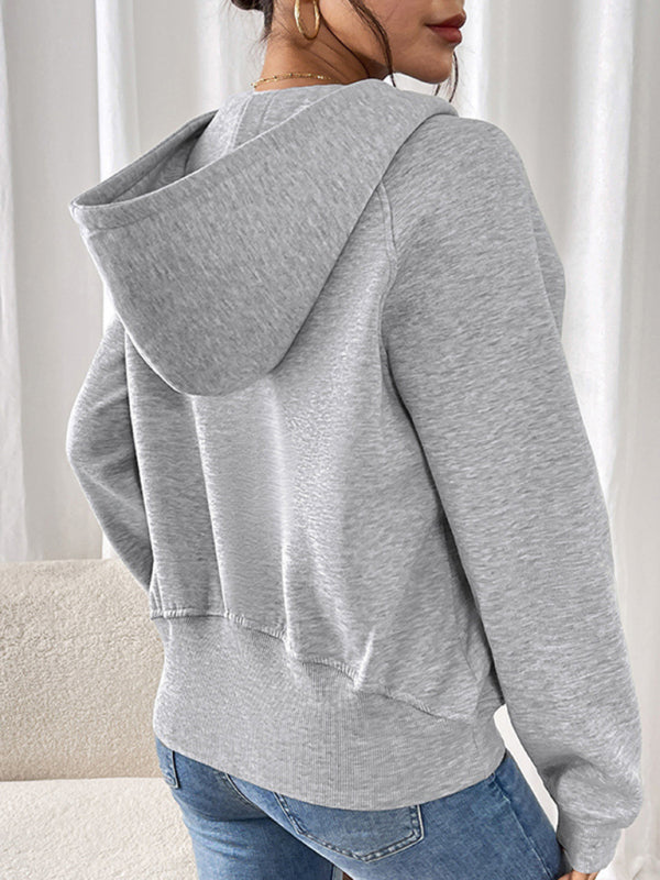 Blue Zone Planet | Long-sleeved hoodie autumn and winter style plus velvet thickened solid color pullover sweater top-[Adult]-[Female]-2022 Online Blue Zone Planet