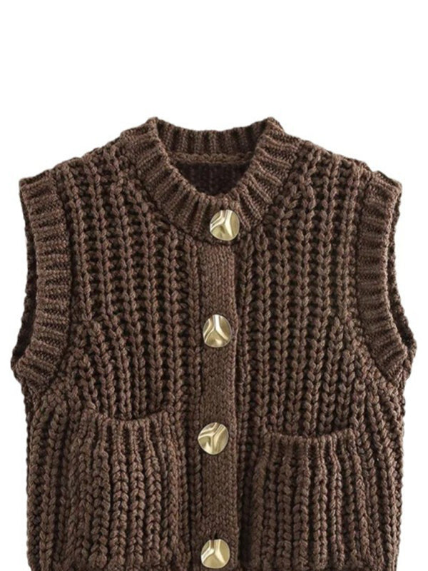 Blue Zone Planet |  New Street Fashion Chunky Round Neck Knitted Vest