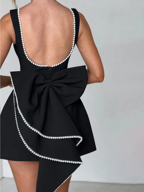 Bella's Pearl Bow Slim Backless A-Line Prom Mini Dress Blue Zone Planet Bella's Pearl Bow Slim Backless A-Line Prom Mini Dress Blue Zone Planet
