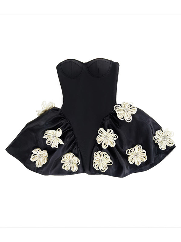 Blue Zone Planet |  Black Floral Bandage Dress with Tutu Tutu