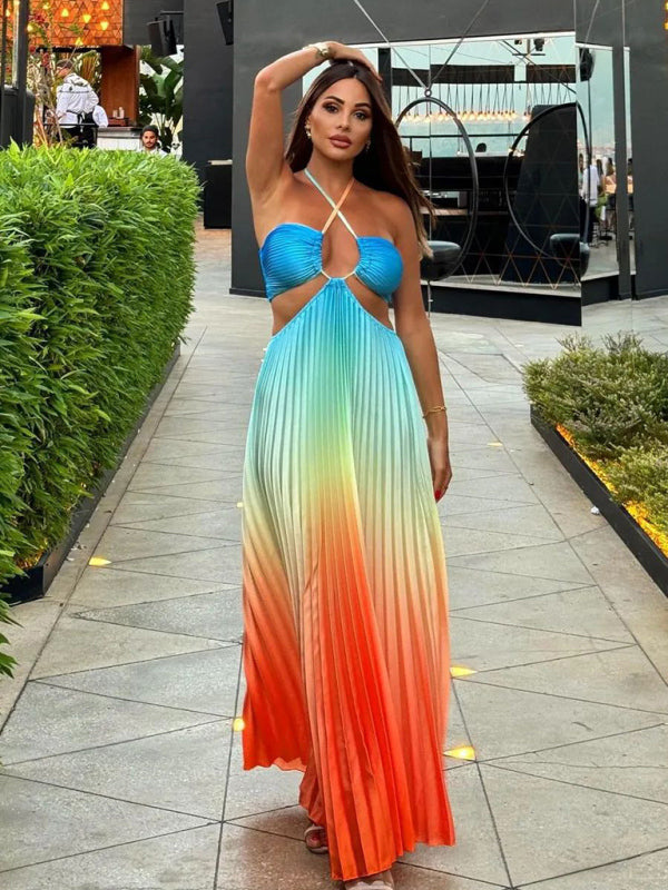 Belle Gradient Pleated Maxi Dress - Sunfere, Blue S Belle Gradient Pleated Maxi Dress - Sunfere, Blue S