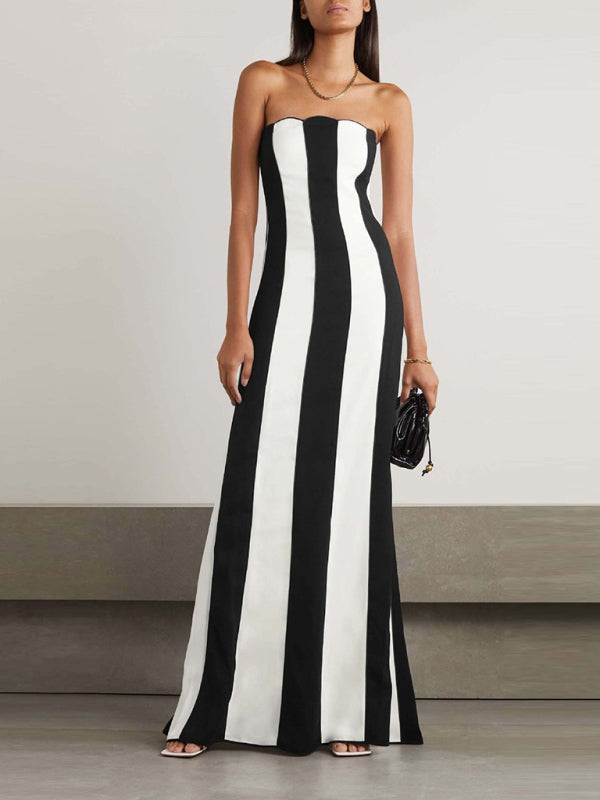 Blue Zone Planet |  Strapless black and white striped party dress can be worn everyday