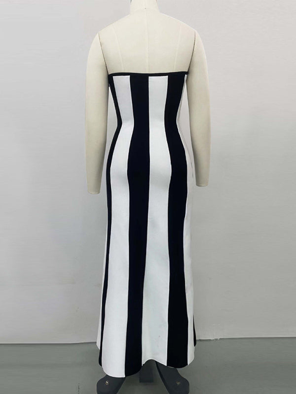 Blue Zone Planet |  Strapless black and white striped party dress can be worn everyday