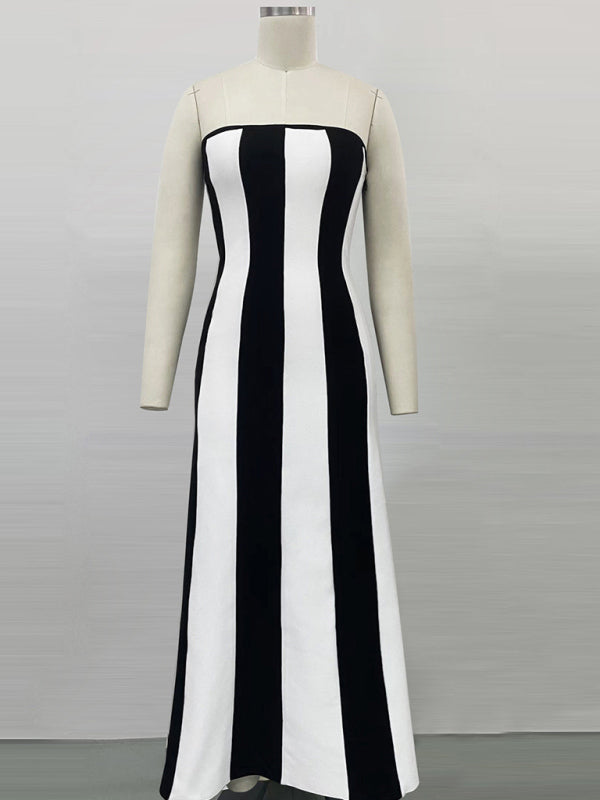 Blue Zone Planet |  Strapless black and white striped party dress can be worn everyday