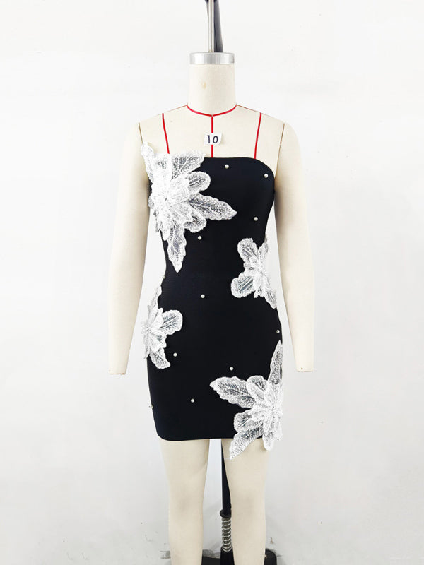 Blue Zone Planet | Christmas tube top beaded flower bandage dress Blue Zone Planet | Christmas tube top beaded flower bandage dress