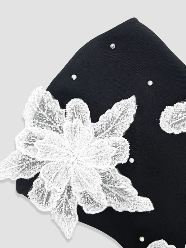 Blue Zone Planet | Christmas tube top beaded flower bandage dress Black / L by Blue Zone Planet Blue Zone Planet | Christmas tube top beaded flower bandage dress Black / L by Blue Zone Planet