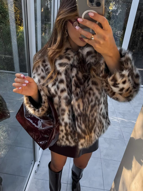 Blue Zone Planet | New Wild Leopard Print Short Lapel Furry Coat-[Adult]-[Female]-Leopard-XS-2022 Online Blue Zone Planet