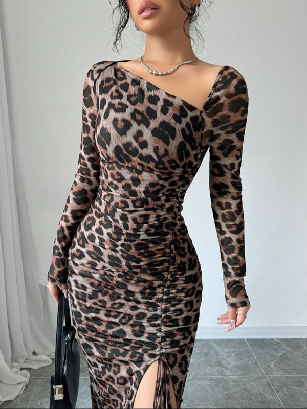 Blue Zone Planet | New Women's Round Neck Long Sleeve Leopard Print High Waist Hottie Dress-TOPS / DRESSES-[Adult]-[Female]-Leopard-S-2022 Online Blue Zone Planet