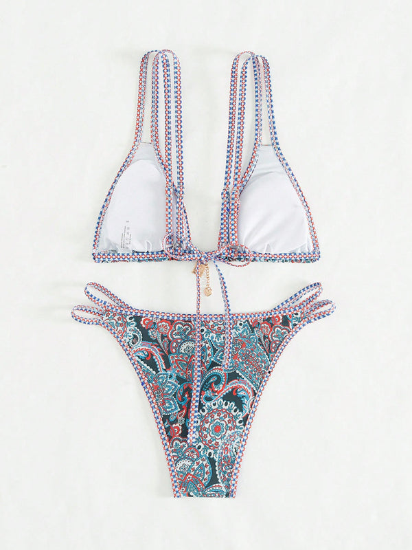 Blue Zone Planet | New Paisley floral print strappy bikini-[Adult]-[Female]-2022 Online Blue Zone Planet