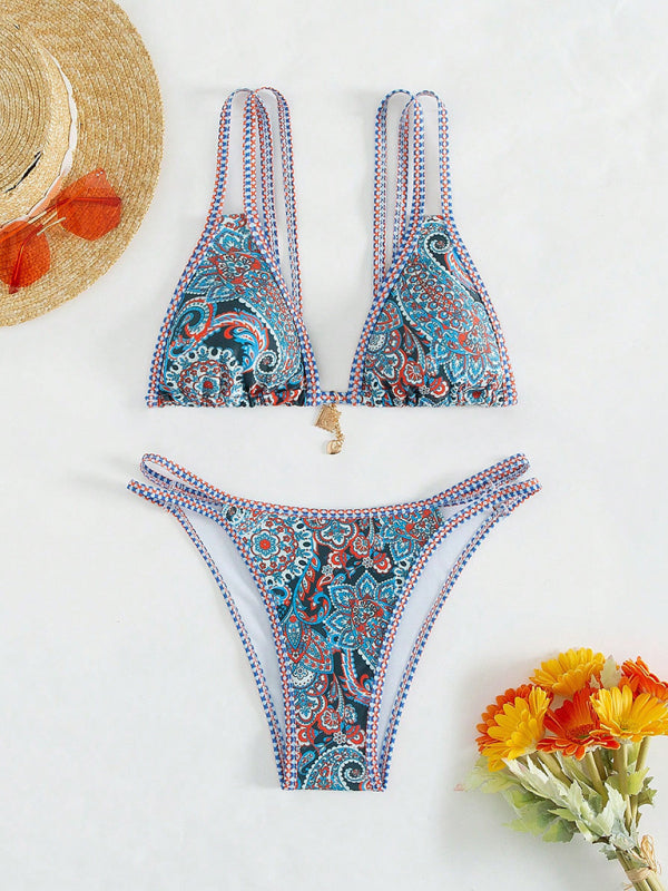 Blue Zone Planet | New Paisley floral print strappy bikini-[Adult]-[Female]-2022 Online Blue Zone Planet