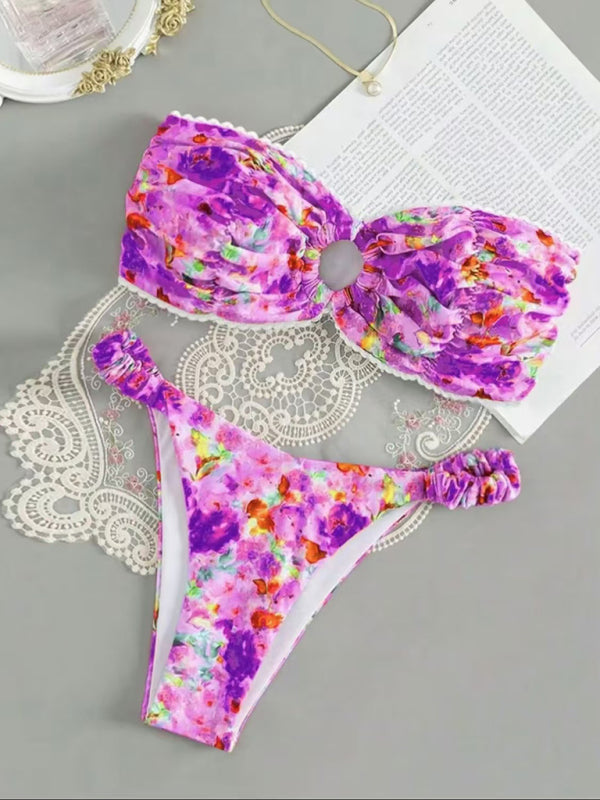 Blue Zone Planet | New floral print tube top bikini-[Adult]-[Female]-Purple-S-2022 Online Blue Zone Planet