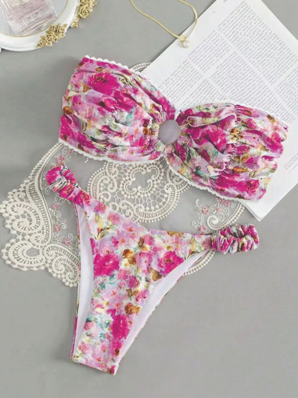 Blue Zone Planet | New floral print tube top bikini-[Adult]-[Female]-Rose-S-2022 Online Blue Zone Planet