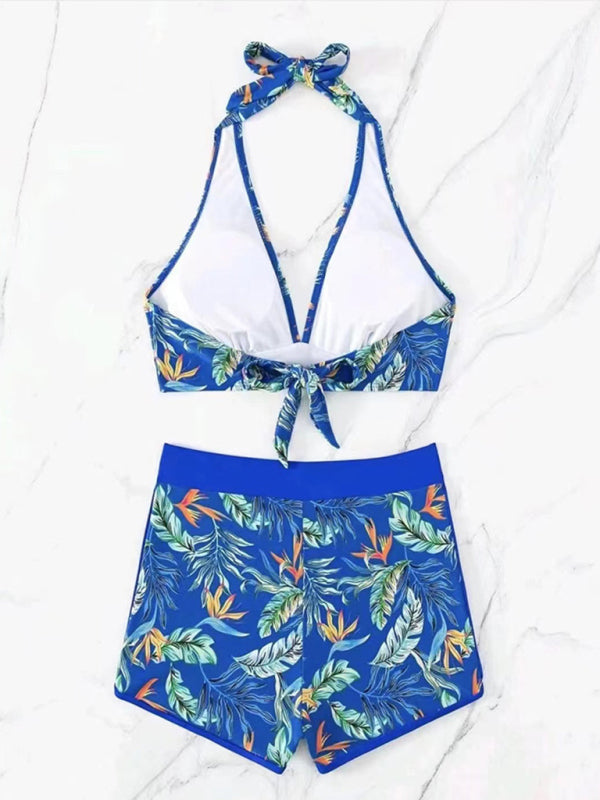 Blue Zone Planet | Splicing print halter neck split bikini bikini high waist swimsuit-[Adult]-[Female]-2022 Online Blue Zone Planet