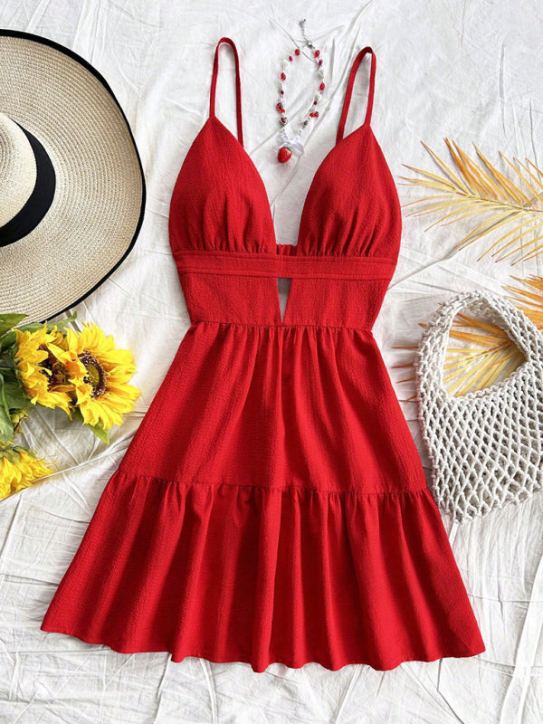 Blue Zone Planet | Jardine's Sleeveless Backless Strappy Mini Dress Watermelon Red / S by Blue Zone Planet Blue Zone Planet | Jardine's Sleeveless Backless Strappy Mini Dress Watermelon Red / S by Blue Zone Planet